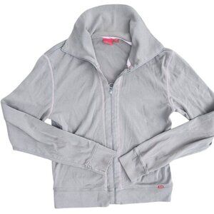 Y2k Esprit Gray Full Zip Jacket Small‎ S Collared Long Sleeve Casual Comfy pink